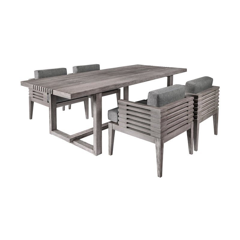 Vivid Outdoor Patio 5 Piece Dining Set in Gray Eucalyptus Wood with Gray Olefin Cushions - Furniture City (CA)l