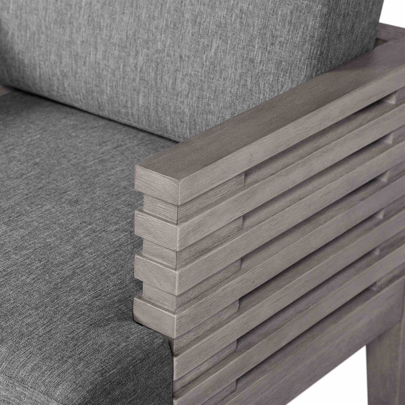 Vivid Outdoor Patio 5 Piece Dining Set in Gray Eucalyptus Wood with Gray Olefin Cushions - Furniture City (CA)l
