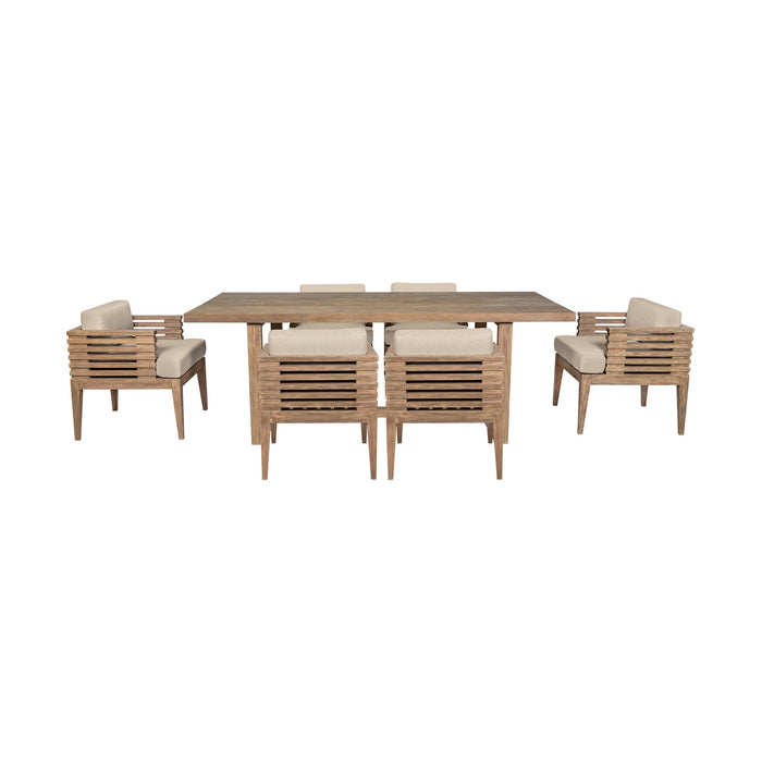 Vivid Outdoor Patio 7 Piece Dining Set in Light Eucalyptus Wood with Taupe Olefin Cushions