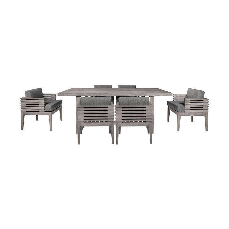 Vivid Outdoor Patio 7 Piece Dining Set in Gray Eucalyptus Wood with Gray Olefin Cushions - Furniture City (CA)l