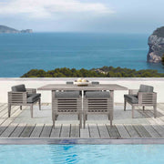Vivid Outdoor Patio 7 Piece Dining Set in Gray Eucalyptus Wood with Gray Olefin Cushions - Furniture City (CA)l