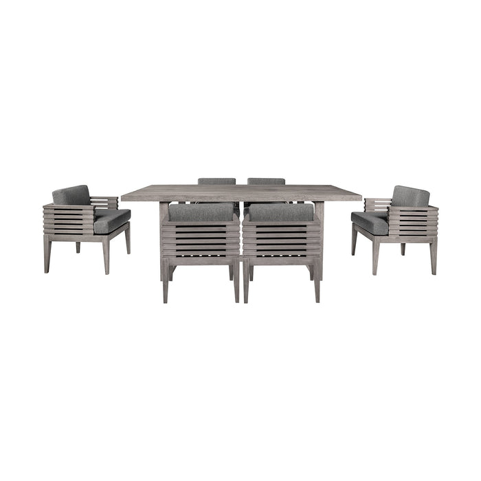 Vivid Outdoor Patio 7 Piece Dining Set in Gray Eucalyptus Wood with Gray Olefin Cushions
