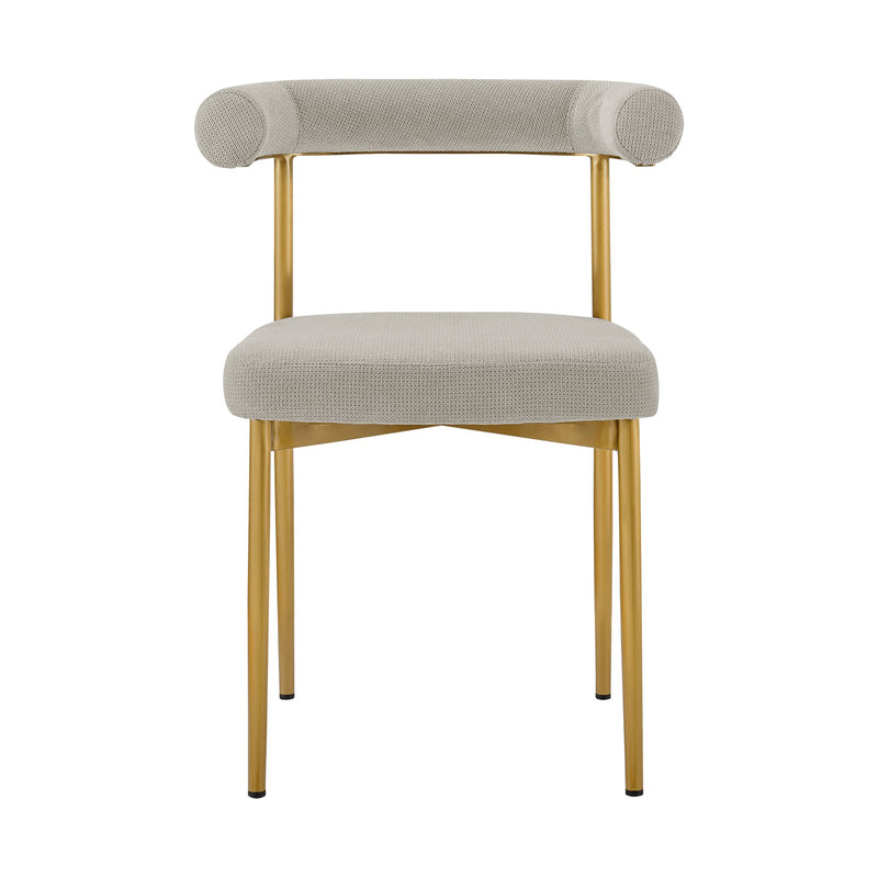 Veronica Shannon 5 Piece Round Glass Dining Table Set with Gold Brushed Stainless Steel and Taupe Fabric - Furniture City (CA)l