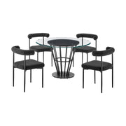 Veronica Shannon 5 Piece Round Glass Dining Table Set with Matte Black Iron and Black Fabric - Furniture City (CA)l