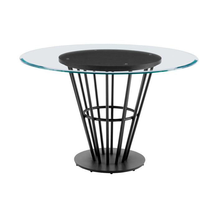 Veronica Shannon 5 Piece Round Glass Dining Table Set with Matte Black Iron and Black Fabric