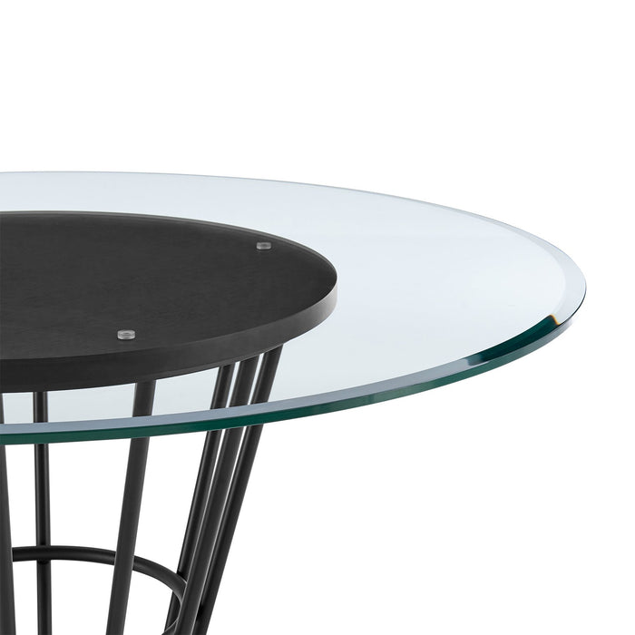 Veronica Shannon 5 Piece Round Glass Dining Table Set with Matte Black Iron and Black Fabric