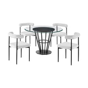 Veronica Shannon 5 Piece Round Glass Dining Table Set with Matte Black Iron and Cream Fabric - Furniture City (CA)l
