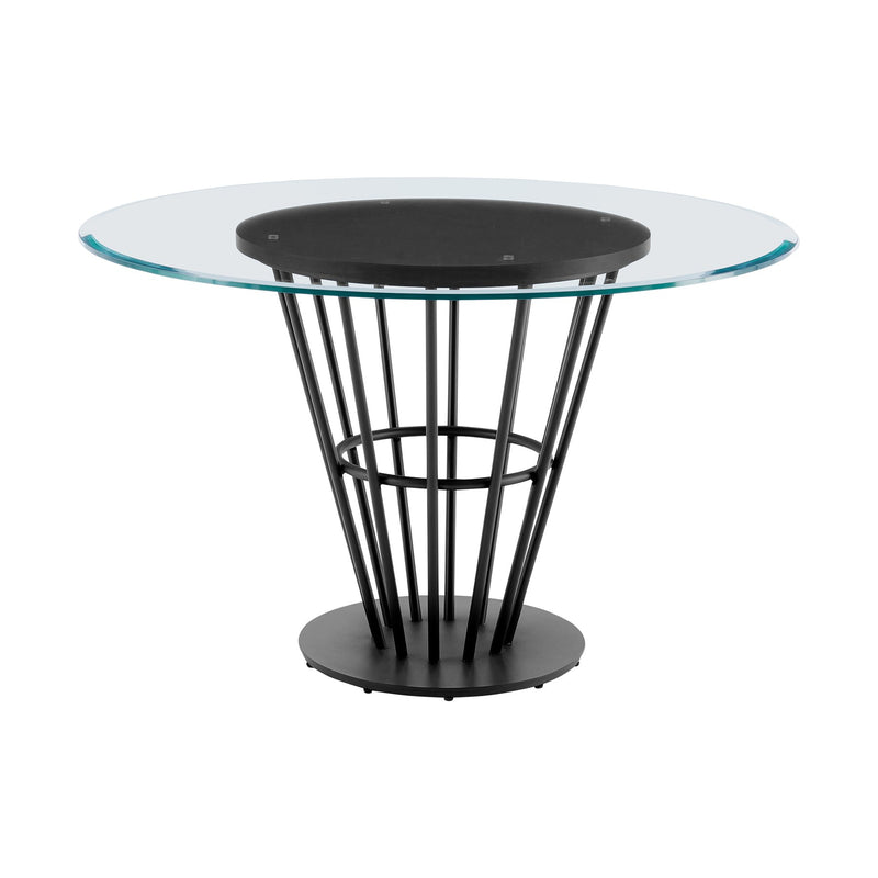 Veronica Shannon 5 Piece Round Glass Dining Table Set with Matte Black Iron and Cream Fabric - Furniture City (CA)l