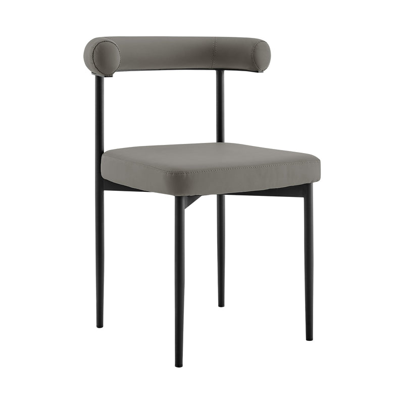 Veronica Shannon 5 Piece Round Glass Dining Table Set with Matte Black Iron and Gray Faux Leather - Furniture City (CA)l