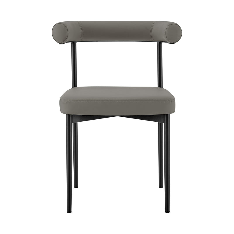 Veronica Shannon 5 Piece Round Glass Dining Table Set with Matte Black Iron and Gray Faux Leather - Furniture City (CA)l
