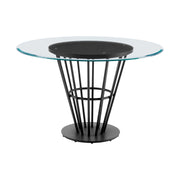 Veronica Shannon 5 Piece Round Glass Dining Table Set with Matte Black Iron and Gray Faux Leather - Furniture City (CA)l