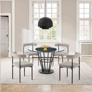 Veronica Shannon 5 Piece Round Glass Dining Table Set with Matte Black Iron and Thundercloud Gray Fabric - Furniture City (CA)l