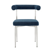 Veronica Shannon 5 Piece Round Glass Dining Table Set with Brushed Stainless Steel and Blue Fabric - Furniture City (CA)l