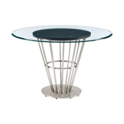 Veronica Shannon 5 Piece Round Glass Dining Table Set with Brushed Stainless Steel and Blue Fabric - Furniture City (CA)l