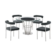 Veronica Shannon 5 Piece Round Glass Dining Table Set with Brushed Stainless Steel and Charcoal Fabric - Furniture City (CA)l