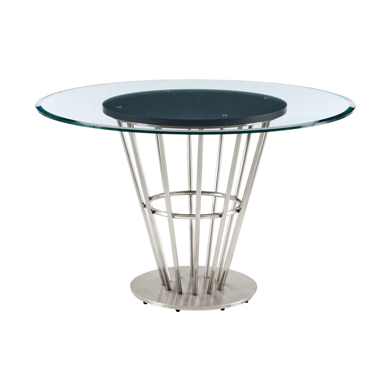 Veronica Shannon 5 Piece Round Glass Dining Table Set with Brushed Stainless Steel and Charcoal Fabric - Furniture City (CA)l