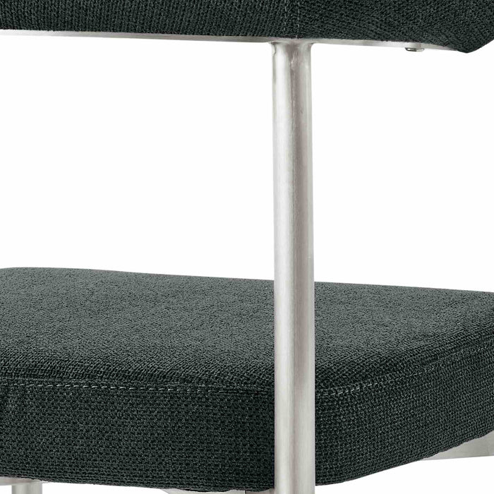 Veronica Shannon 5 Piece Round Glass Dining Table Set with Brushed Stainless Steel and Charcoal Fabric