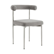 Veronica Shannon 5 Piece Round Glass Dining Table Set with Brushed Stainless Steel and Light Gray Fabric - Furniture City (CA)l