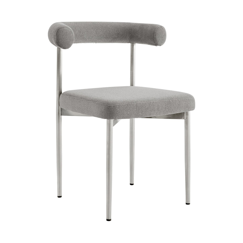 Veronica Shannon 5 Piece Round Glass Dining Table Set with Brushed Stainless Steel and Light Gray Fabric - Furniture City (CA)l