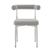 Veronica Shannon 5 Piece Round Glass Dining Table Set with Brushed Stainless Steel and Light Gray Fabric - Furniture City (CA)l