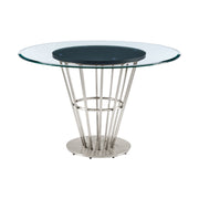 Veronica Shannon 5 Piece Round Glass Dining Table Set with Brushed Stainless Steel and Light Gray Fabric - Furniture City (CA)l