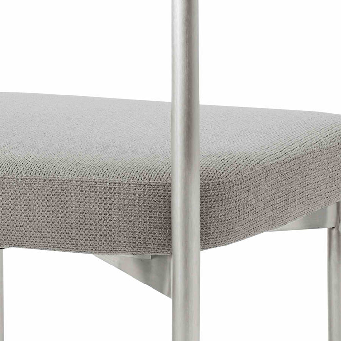 Veronica Shannon 5 Piece Round Glass Dining Table Set with Brushed Stainless Steel and Light Gray Fabric