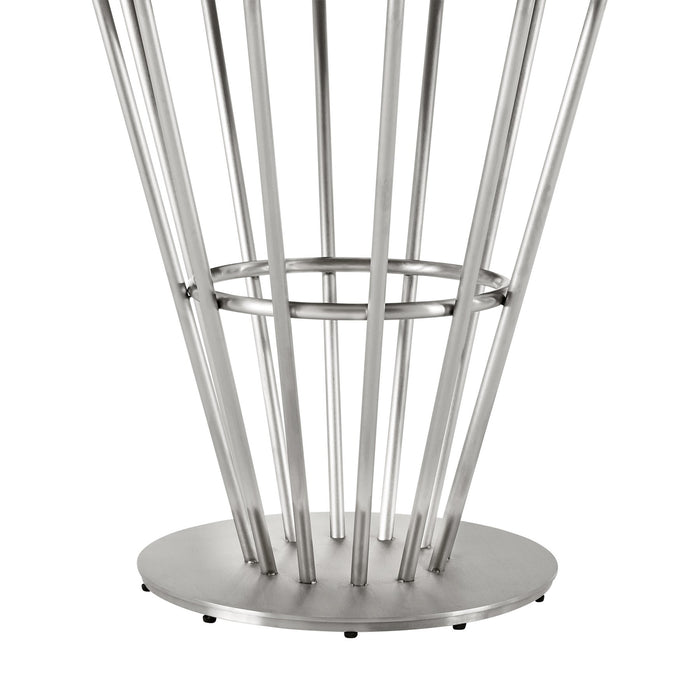 Veronica Shannon 5 Piece Round Glass Dining Table Set with Brushed Stainless Steel and Light Gray Fabric