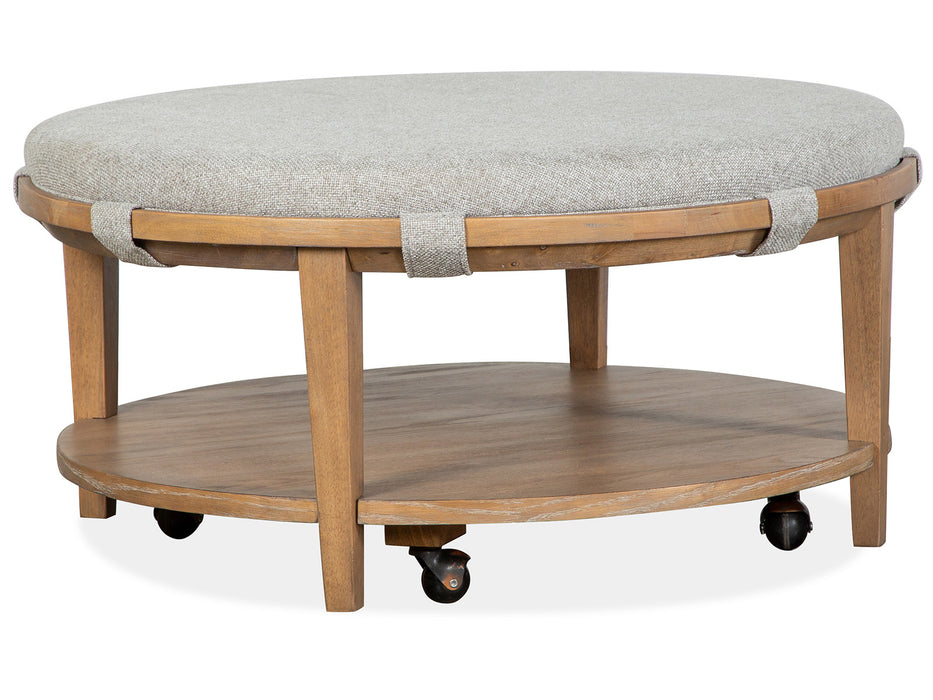 Lindon Round Cocktail Table W/Grey Uph Top & Casters