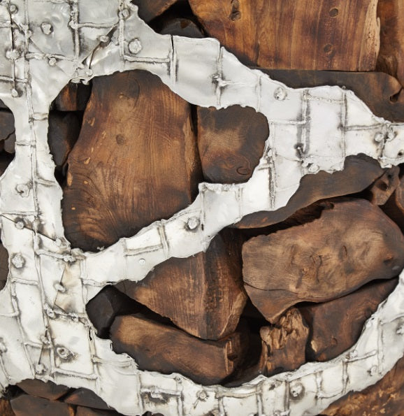 AICO Furniture Discoveries Wood Crafted Round Cocktail Table with Silver Accents