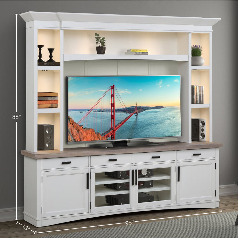 Parker House Americana Modern - Cotton 92 In. TV Console with Hutch and LED Lights