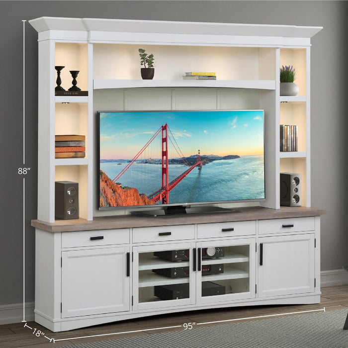 Parker House Americana Modern - Cotton 92 In. TV Console with Hutch and LED Lights