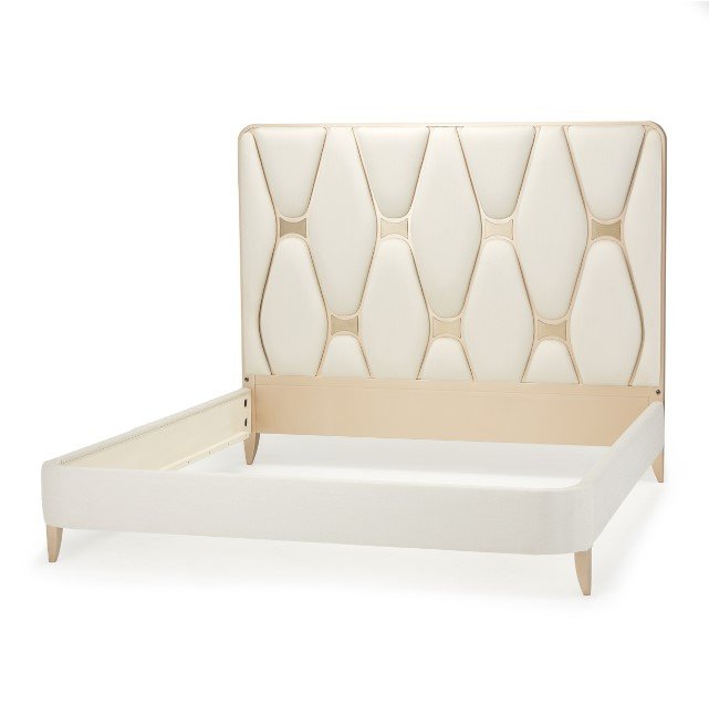 AICO La Rachelle Cal King Upholstered Panel Bed in Medium Champagne