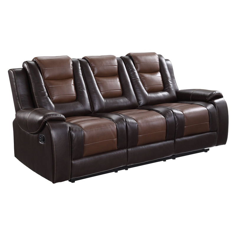 briscoe-2-tone-light-brown-and-dark-brown-double-reclining-sofa-with-center-drop-down-cup-holders-1