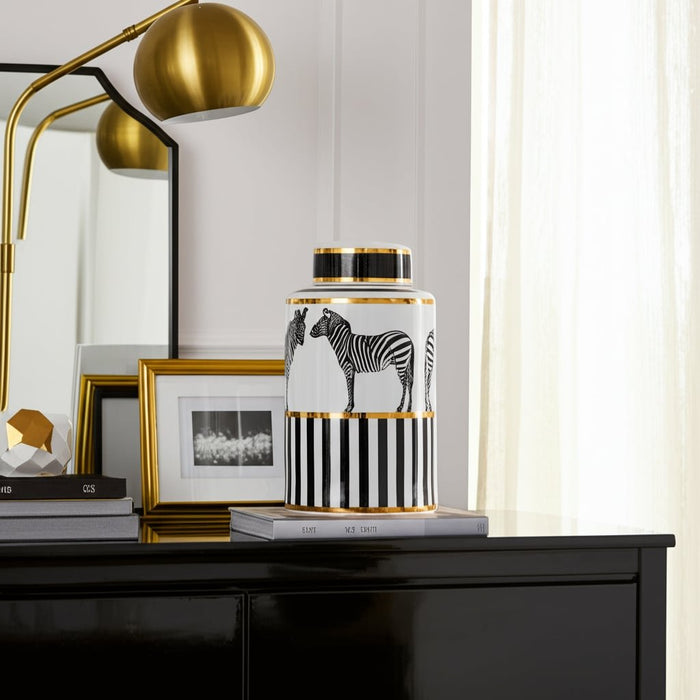 cer-12-h-zebra-jar-w-lid-white-gold-12
