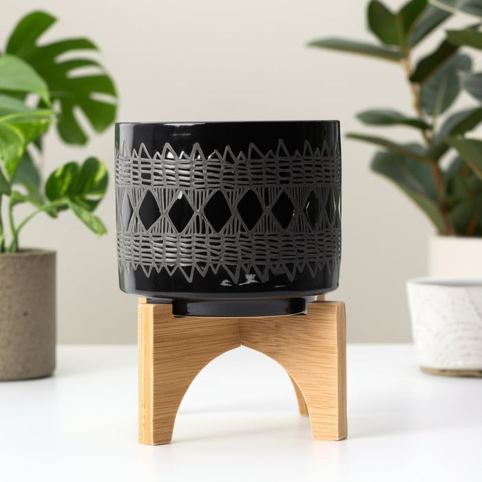 ceramic-5-aztec-planter-on-wooden-stand-black-13