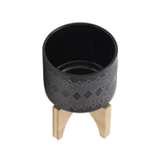 ceramic-5-aztec-planter-on-wooden-stand-black-4