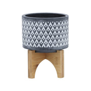 ceramic-5-aztec-planter-on-wooden-stand-gray-1