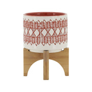 ceramic-5-aztec-planter-on-wooden-stand-orange-2
