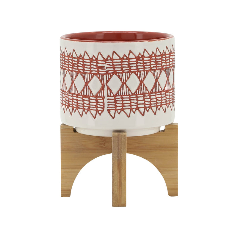 ceramic-5-aztec-planter-on-wooden-stand-orange-2