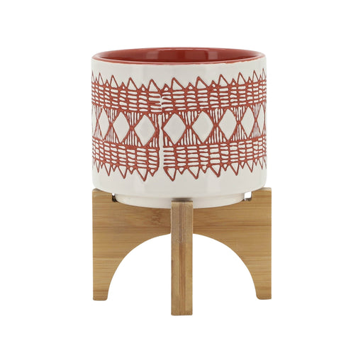 ceramic-5-aztec-planter-on-wooden-stand-orange-2
