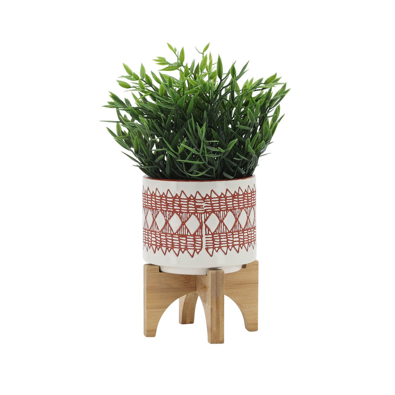 ceramic-5-aztec-planter-on-wooden-stand-orange-3