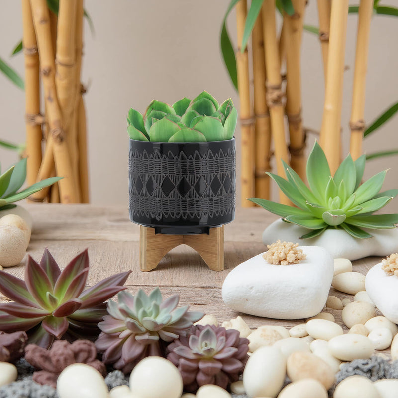 ceramic-8-aztec-planter-on-wooden-stand-black-12