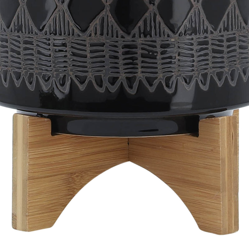 ceramic-8-aztec-planter-on-wooden-stand-black-7