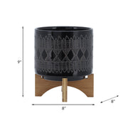 ceramic-8-aztec-planter-on-wooden-stand-black-8