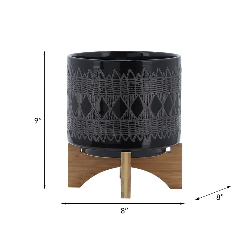 ceramic-8-aztec-planter-on-wooden-stand-black-8