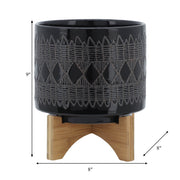 ceramic-8-aztec-planter-on-wooden-stand-black-9