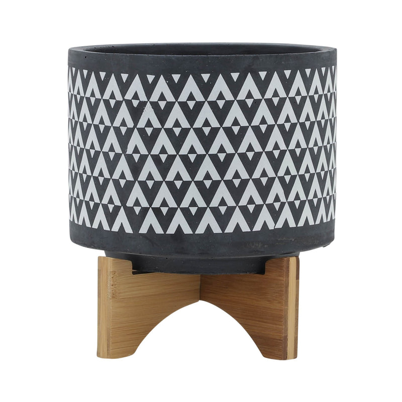 ceramic-8-aztec-planter-on-wooden-stand-gray-1