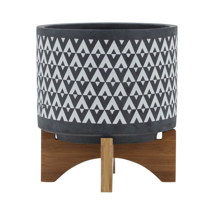 ceramic-8-aztec-planter-on-wooden-stand-gray-2