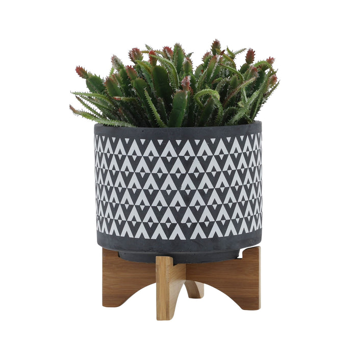 ceramic-8-aztec-planter-on-wooden-stand-gray-3