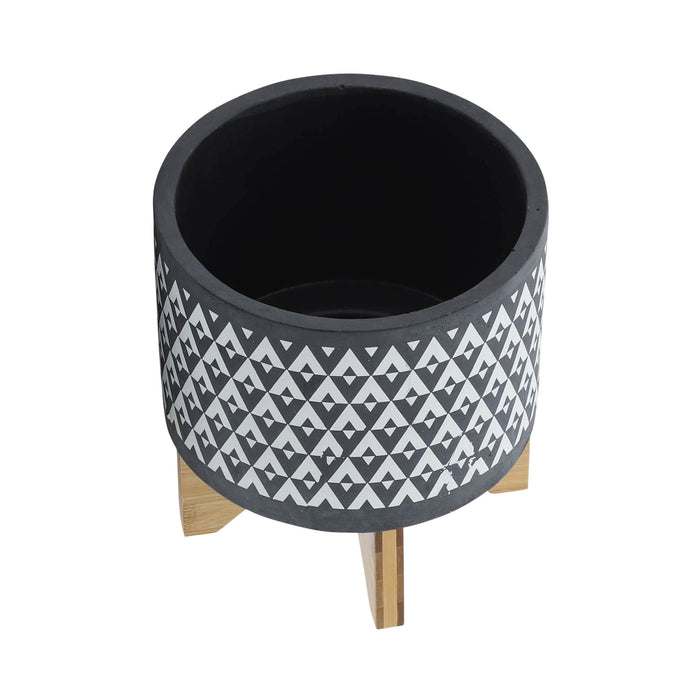 ceramic-8-aztec-planter-on-wooden-stand-gray-4